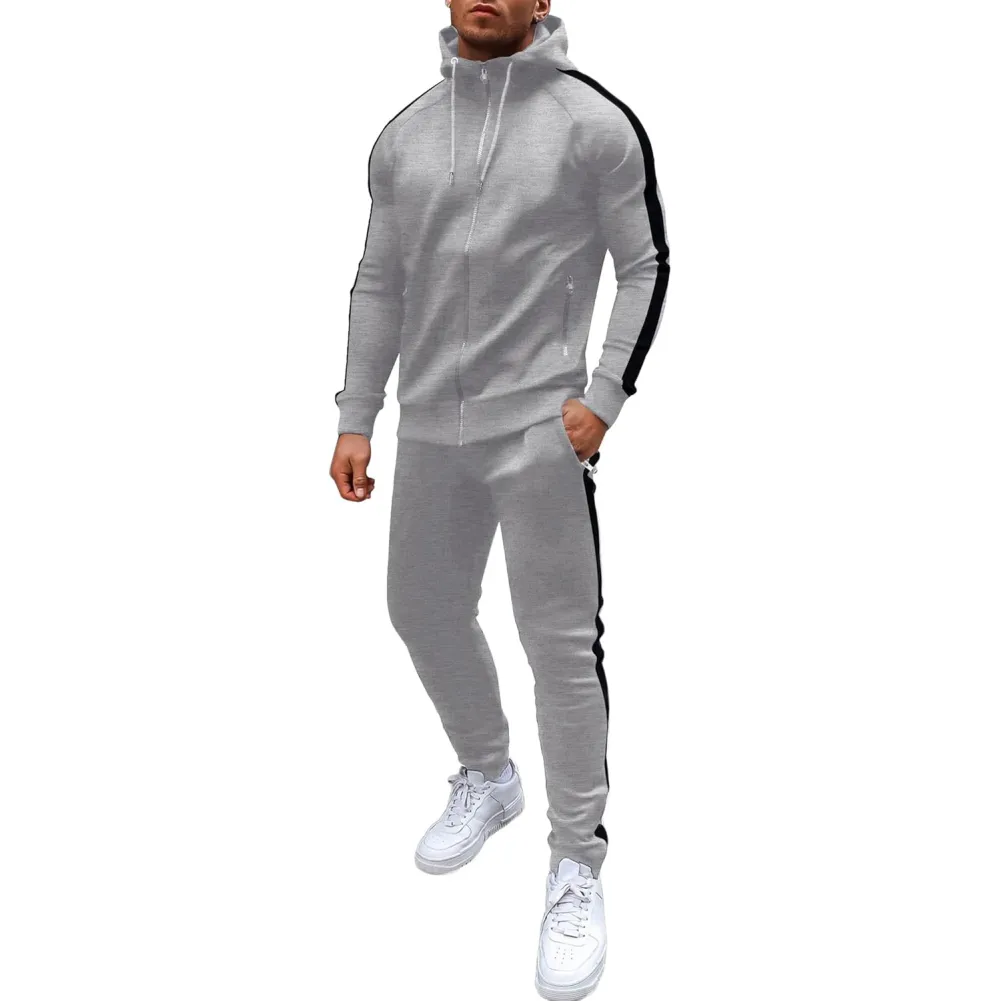 Mens with Zipper Pockets Full Zip Hoodie Sweatsuit