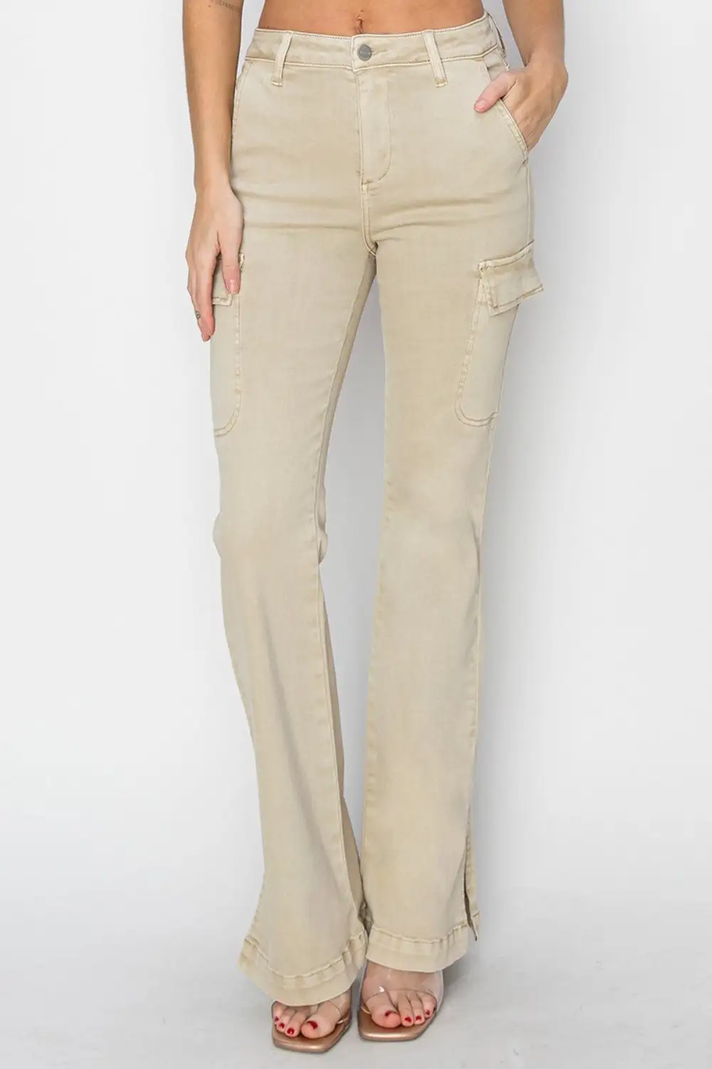 Balanced High Waist Flare Leg Slit Denim Jeans
