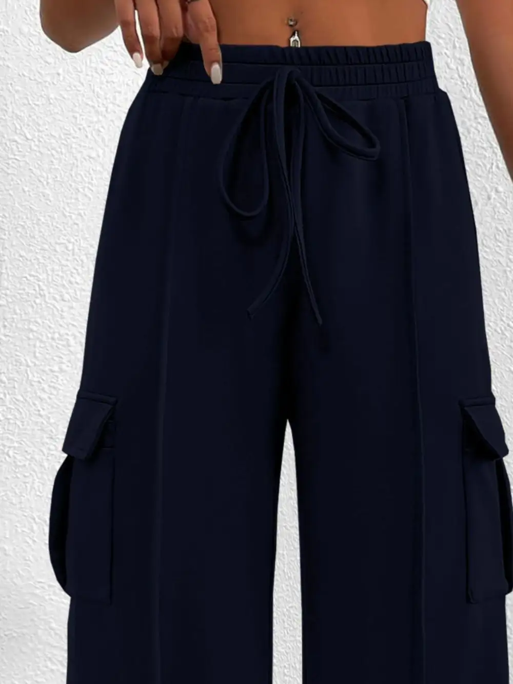 Casual High Waist Cargo Pants with Drawstring