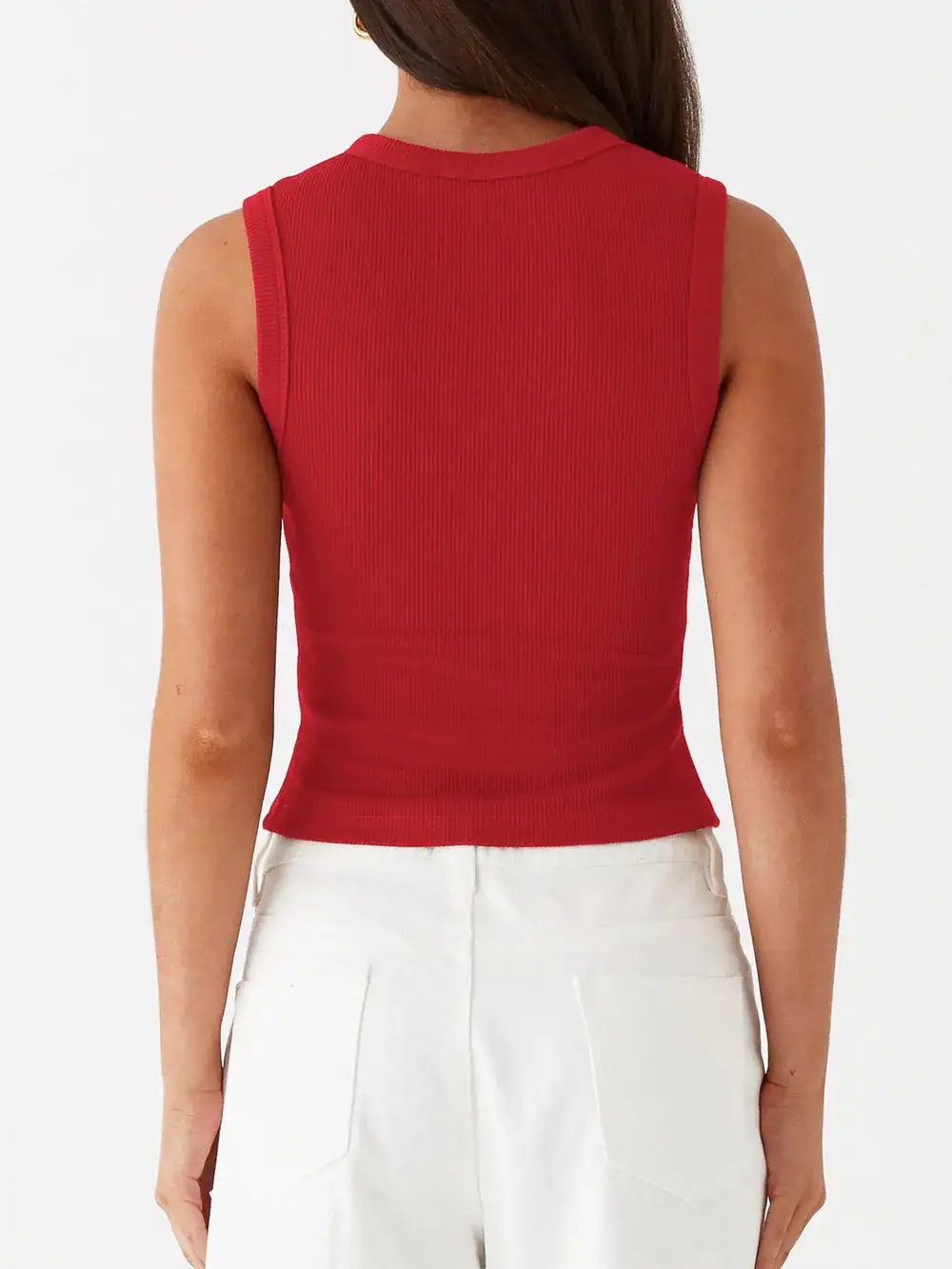Button Up Round Neck Tank