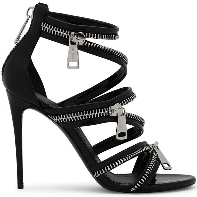 Valeria Black PU Zip Strap Heels