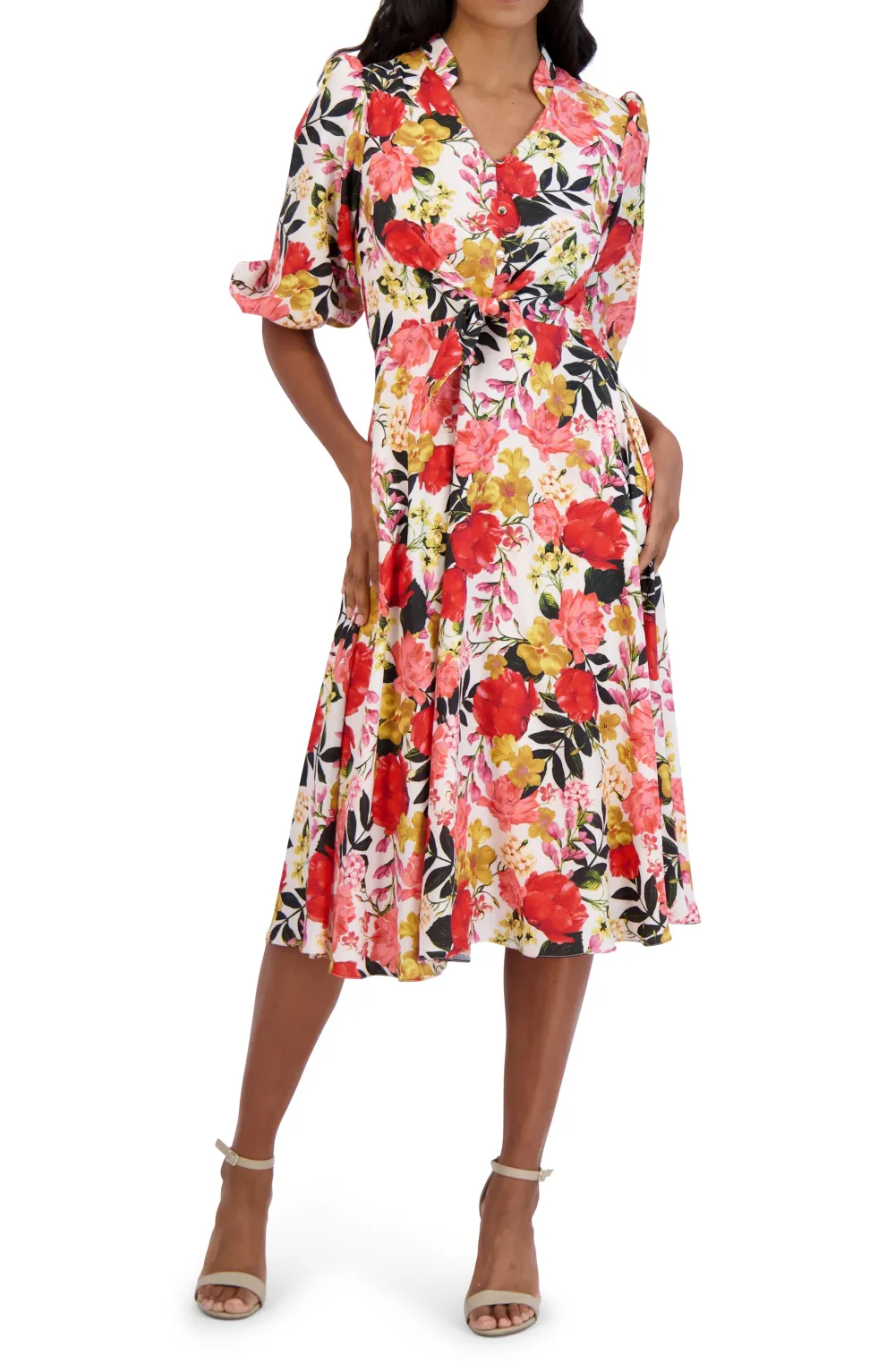 Tie Front Sleeve Midi Dress