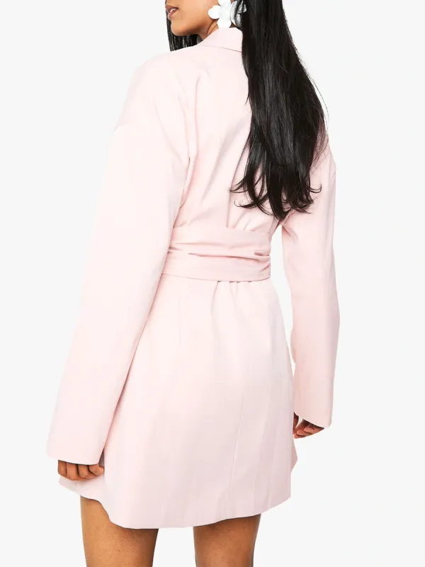 Women's Pink Belted Asymmetric Blazer Dress