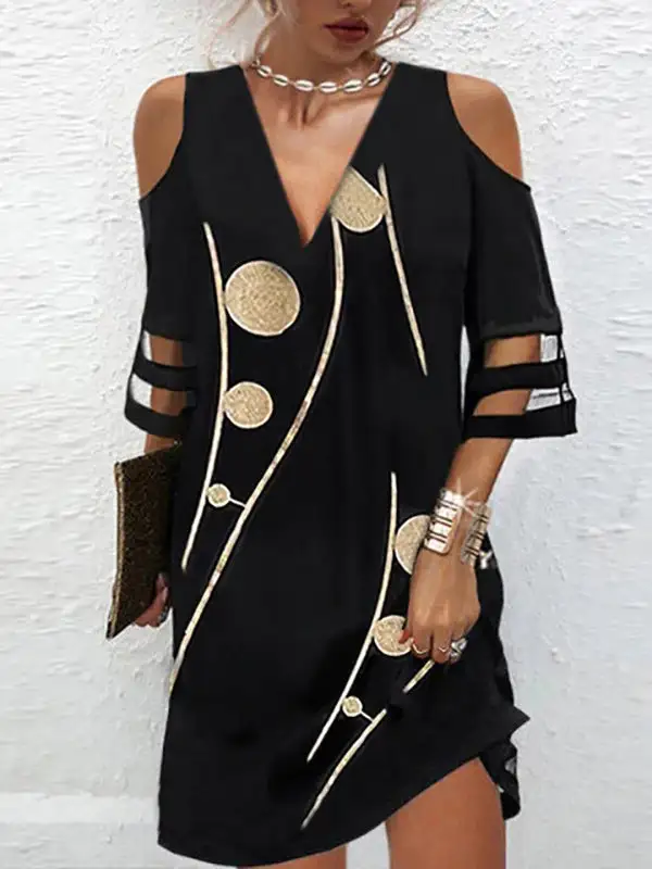 Half Sleeve Relaxed Hollow Mesh Polka Dot Printed Split Joint Cold