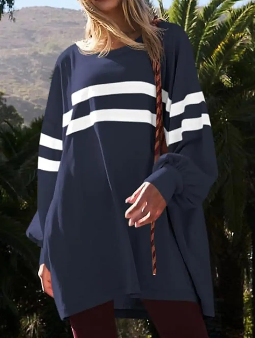 Striped Crew Neck Loose Sweatshirt