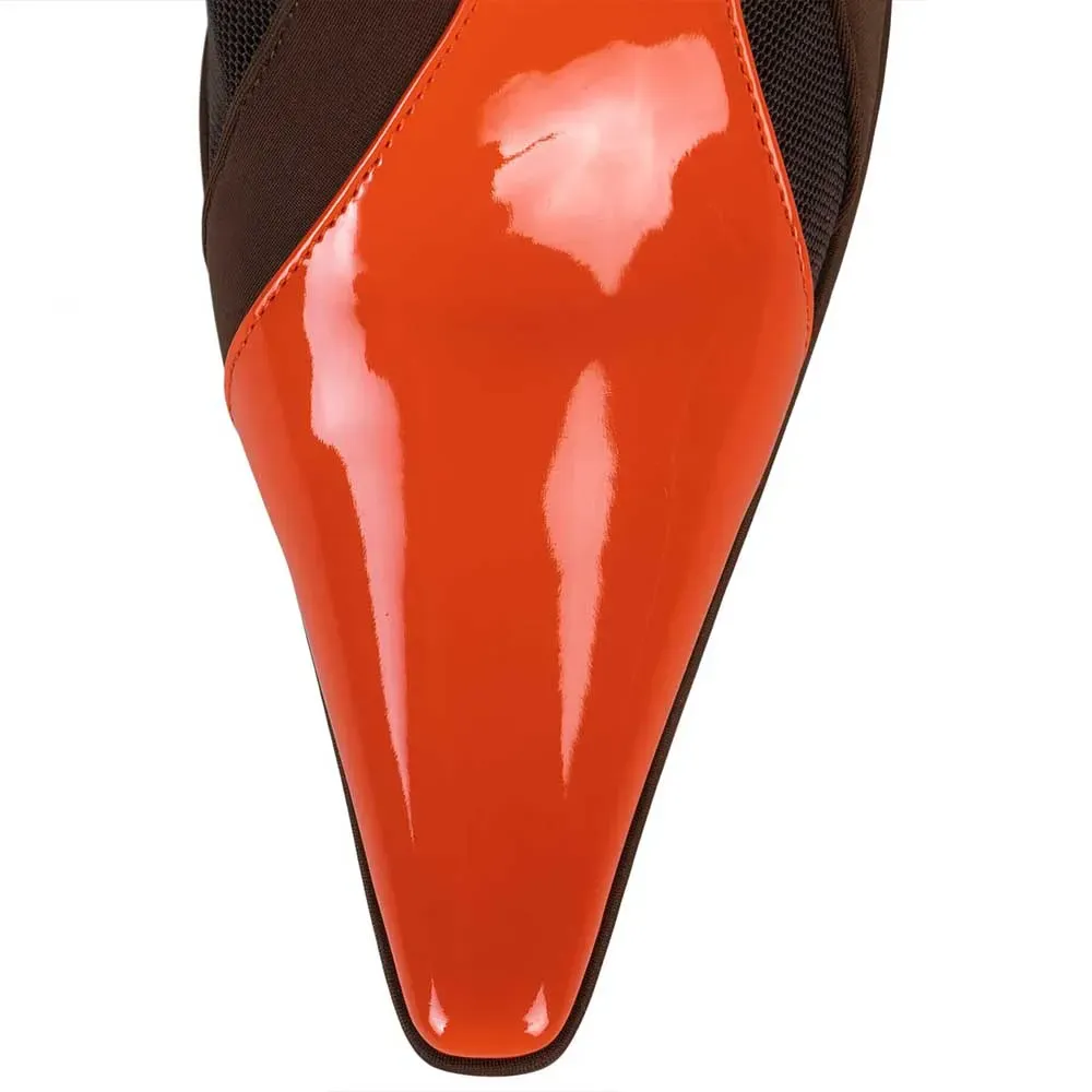 Patent Snip-Toe Stiletto-Heel Platform Mid-Calf Boots