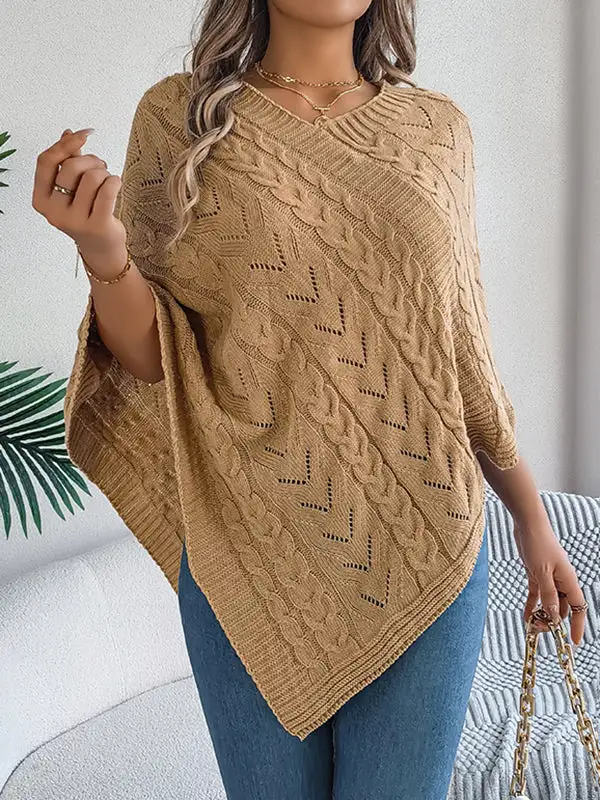 V-Neck Half Sleeve Relaxed Fit Knit Cape