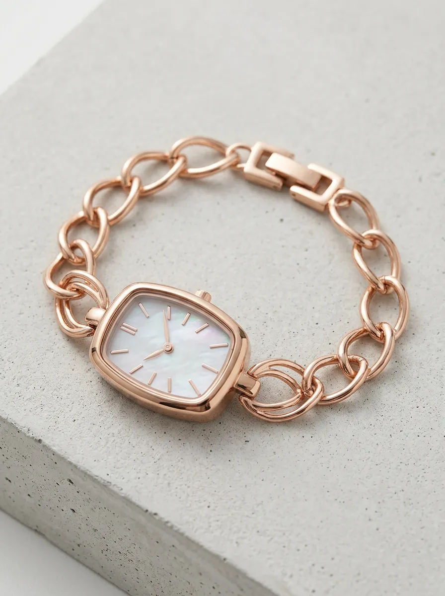 Classic Rose Gold Mother-of-pearl Chain Link Watch