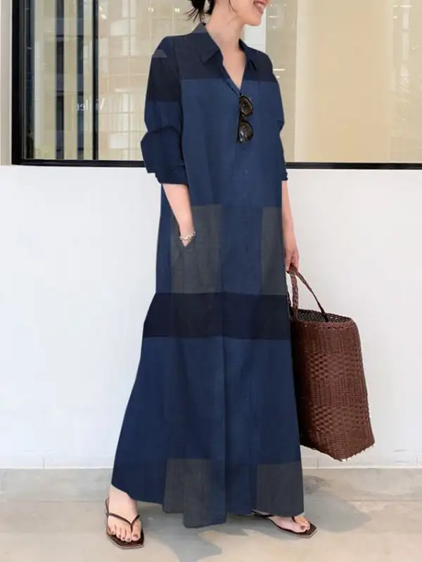 Plaid Long Shirt Maxi Dress