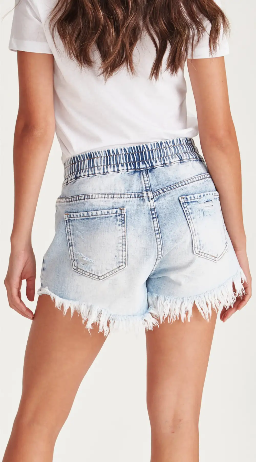Women's Distressed Drawstring Denim Shorts