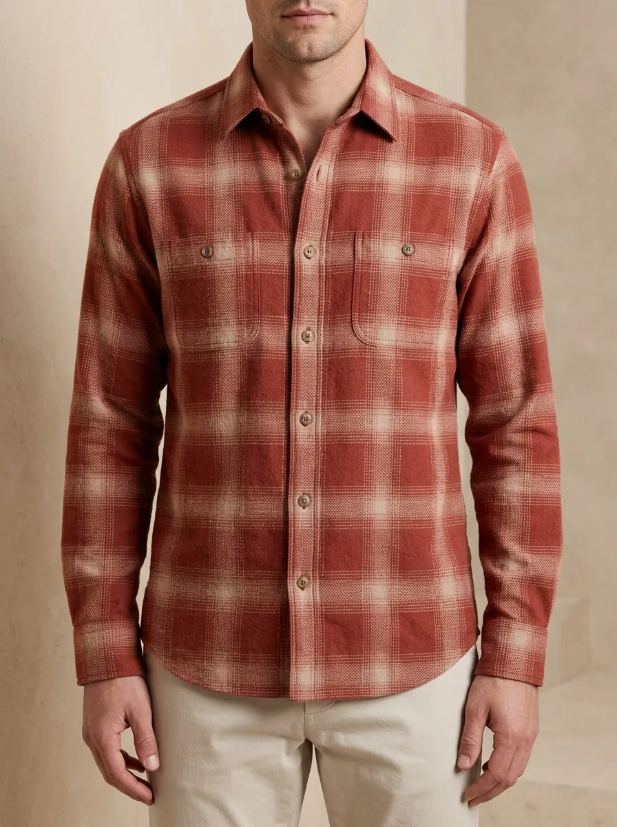 Clean-Line Plaid Long-Sleeve Men's Long-Sleeve Shirt