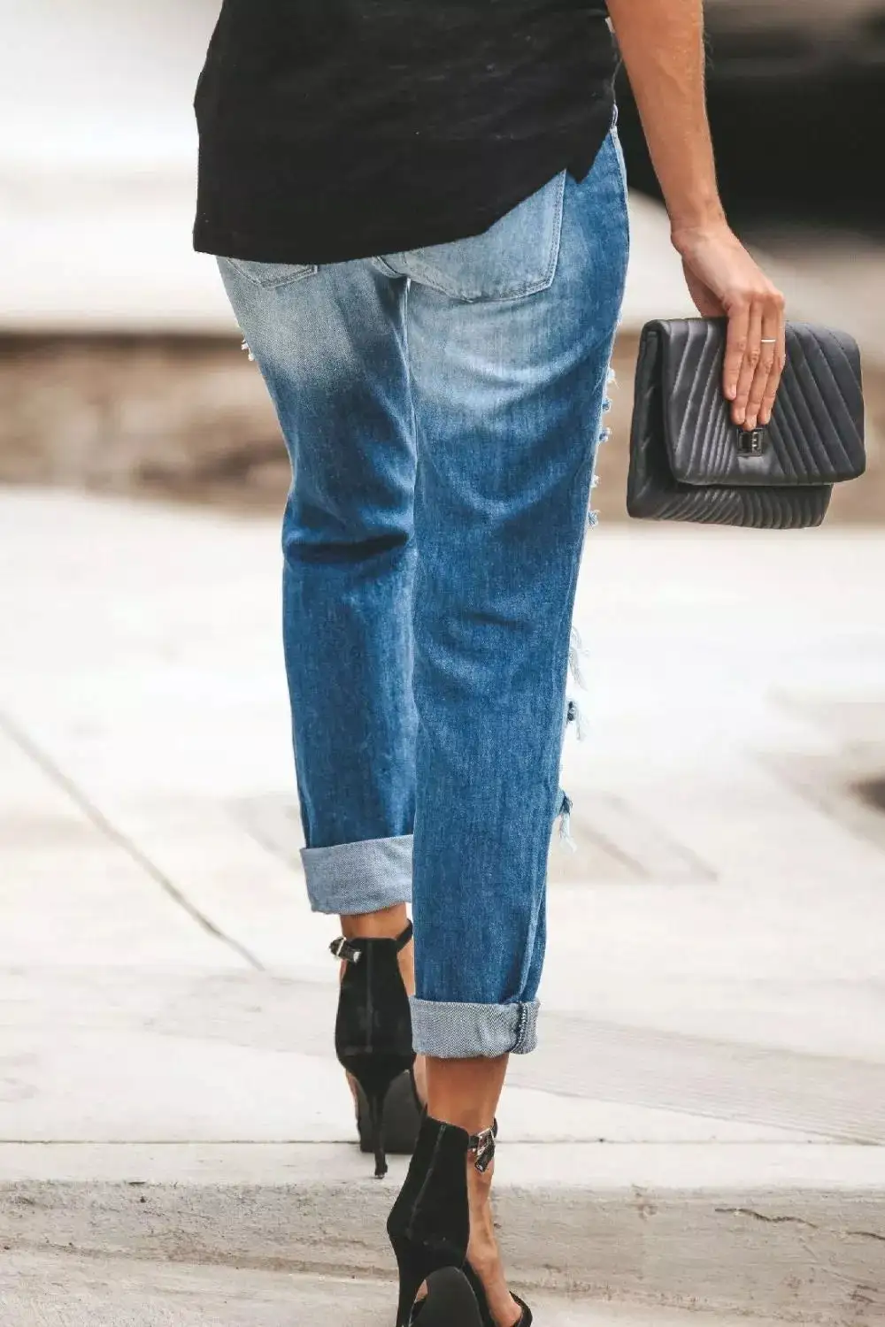 Straight Leg Distressed Denim Jeans