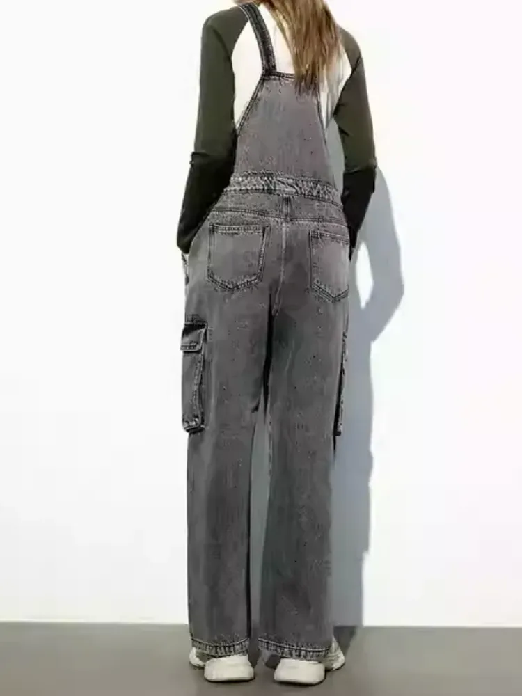 Casual Pockets Denim Overalls