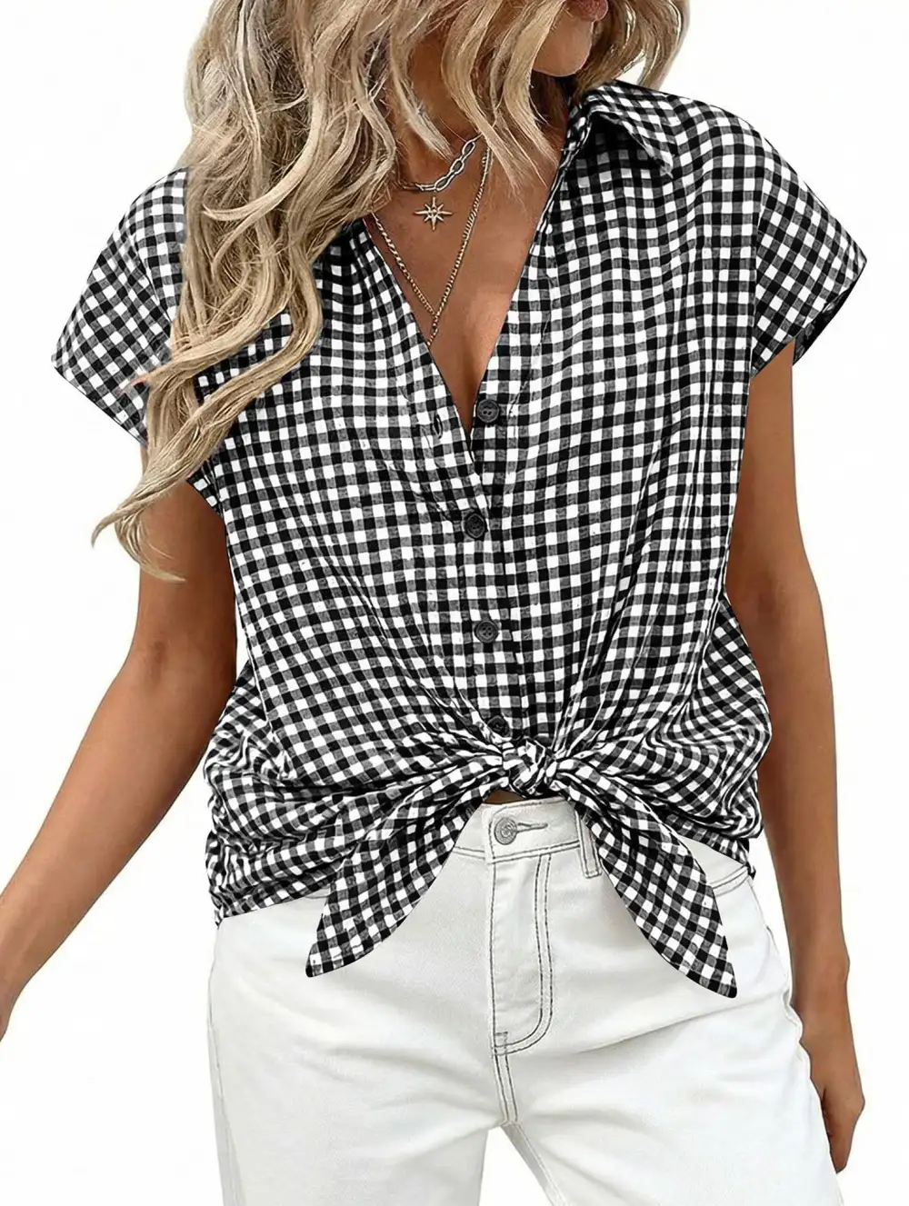 Plaid Button Loose Short Sleeve Shirt