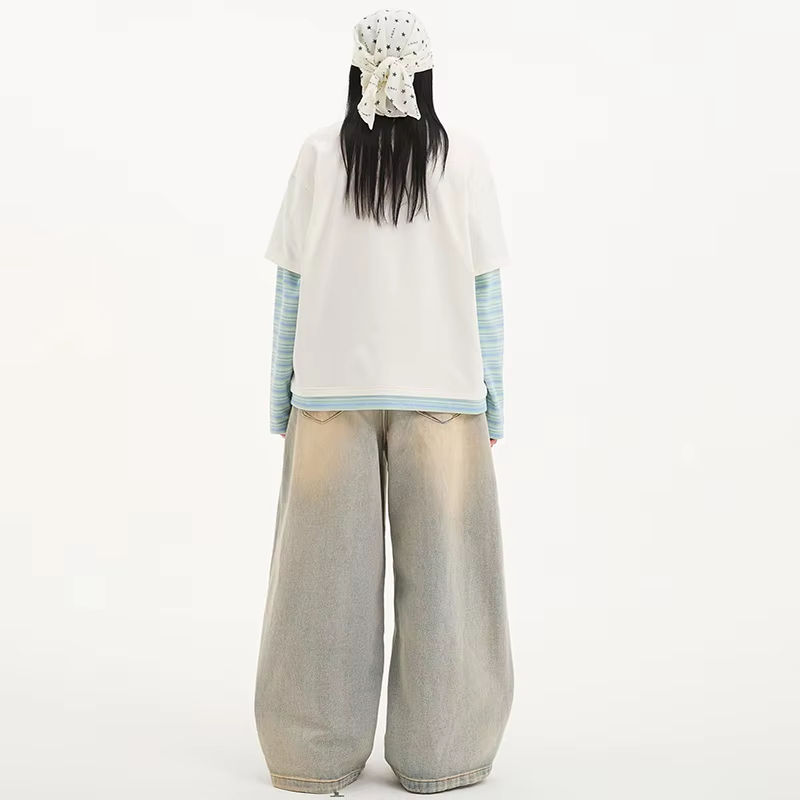 Oversized Long-Sleeve Patchwork Tee