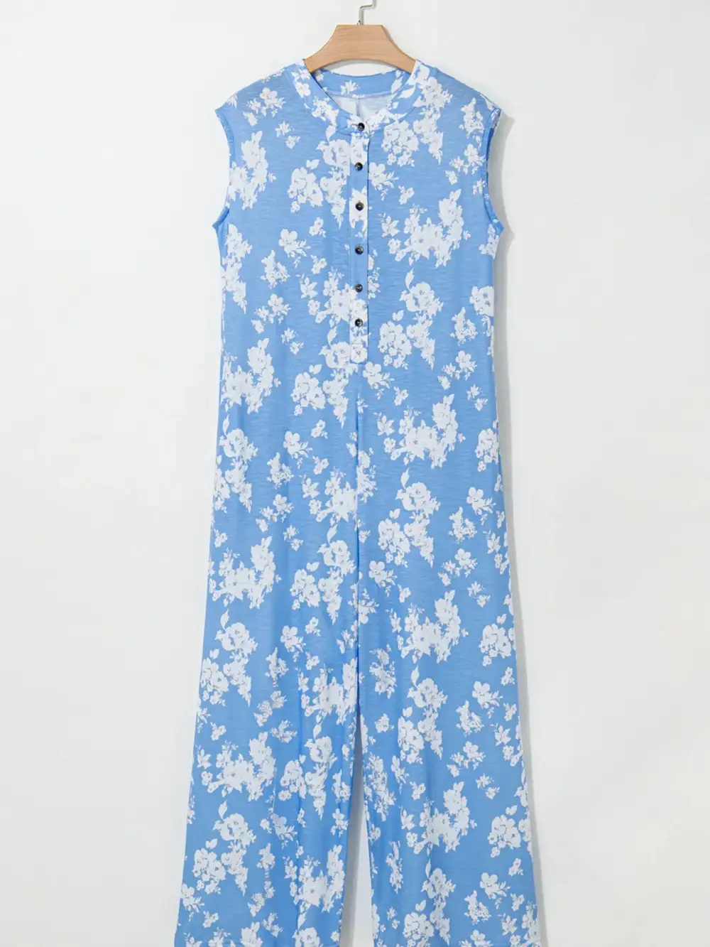 Printed Button Front Wide Leg Jumpsuit