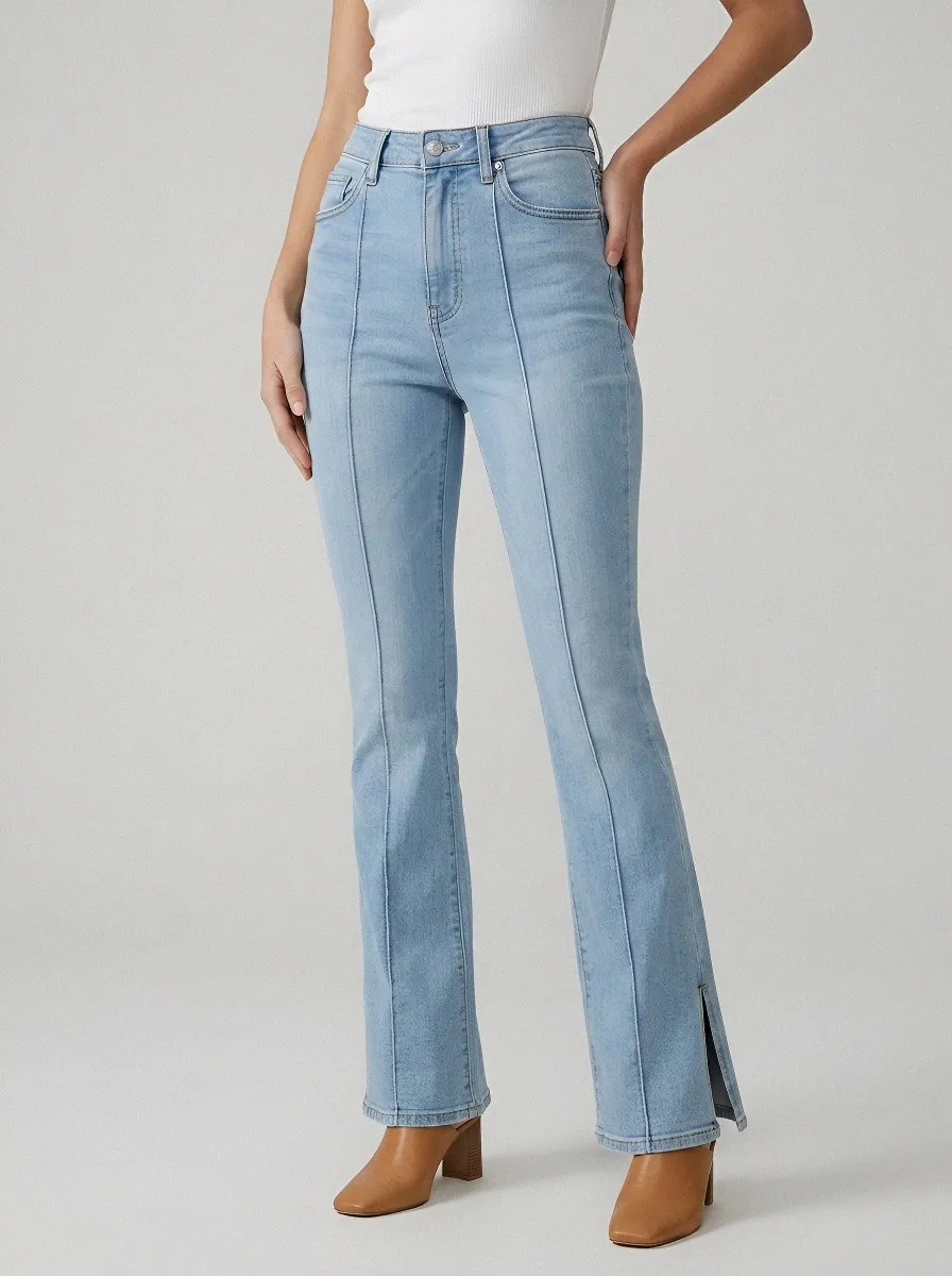 Stretch Split-Hem Seamed Women's High-Waist Stretch Flare Jeans