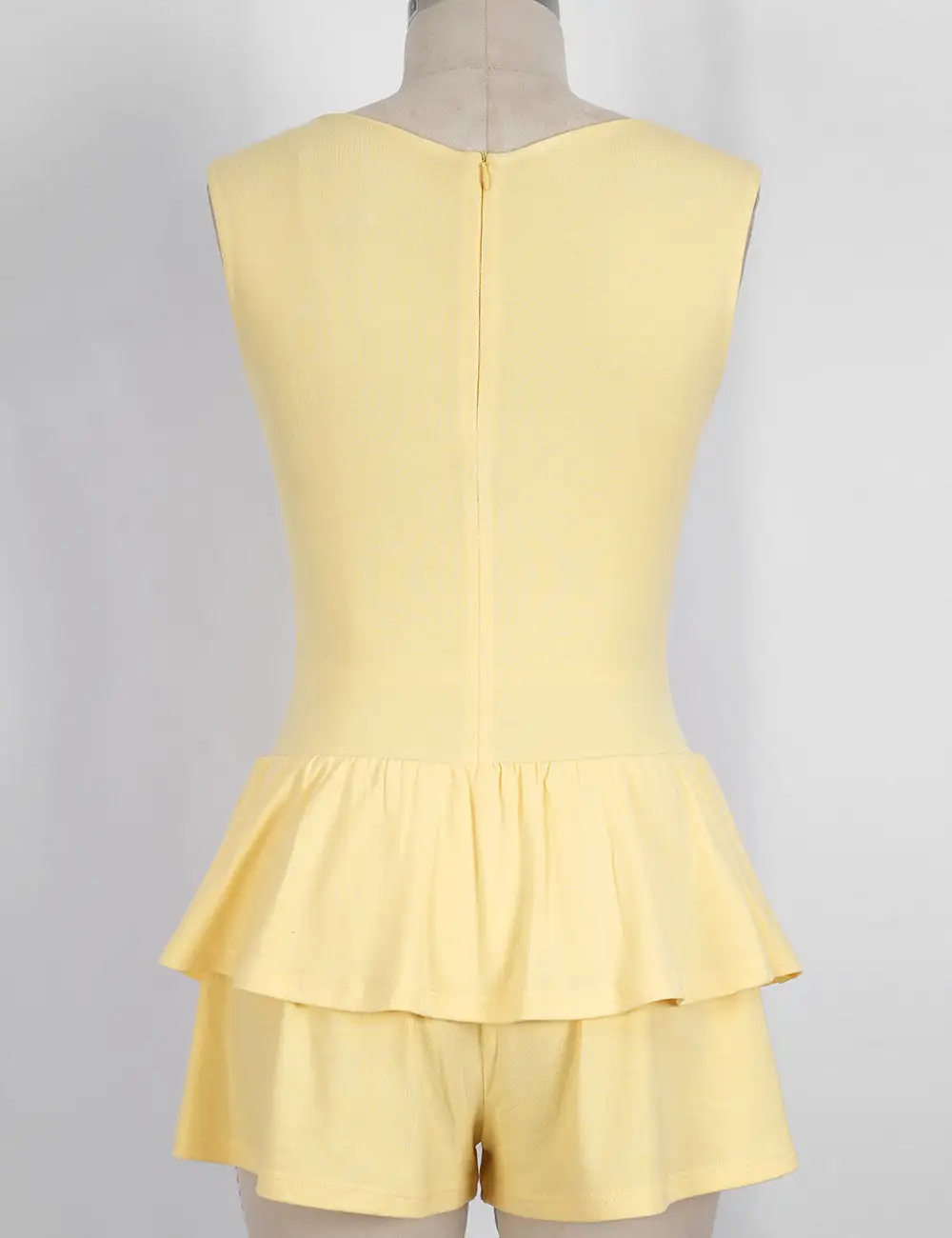 Sleeveless Layered Ruffle Hem Solid Color Romper
