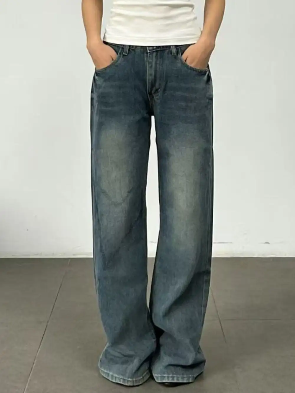 Textured Wide Leg Denim Jeans