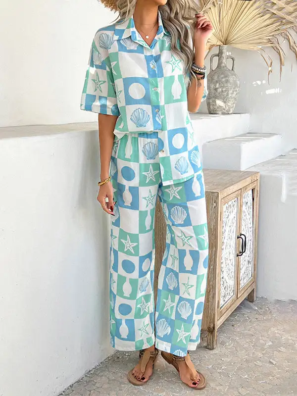 Relaxed Buttoned Tee And Pants Set