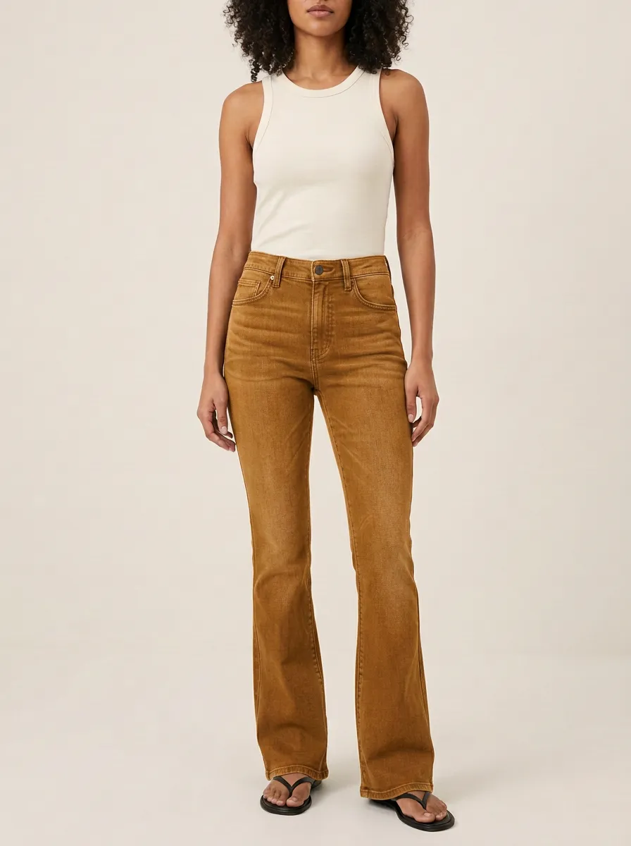 Women's High-Rise Flare High-Rise Waist Standard Button Jeans