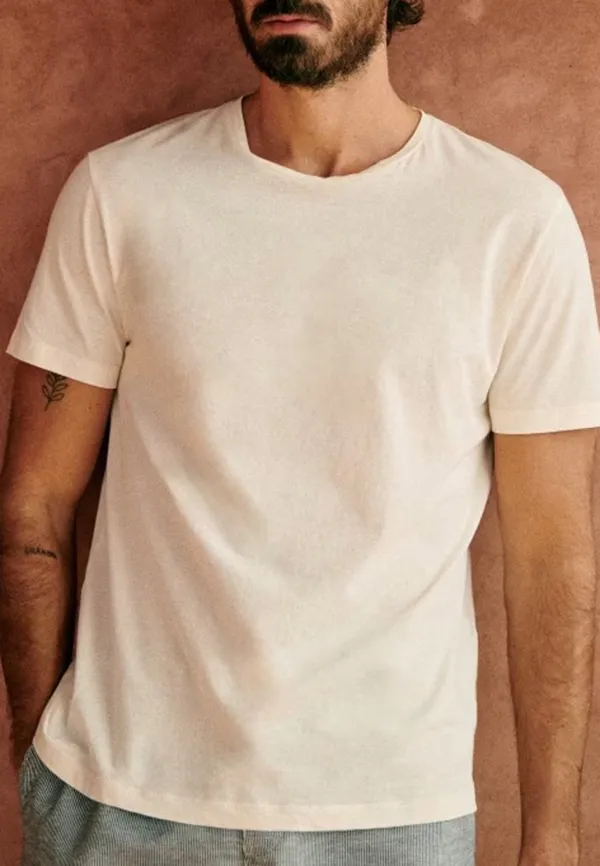 Cream Relaxed Fit Cotton Crew Neck T-Shirt
