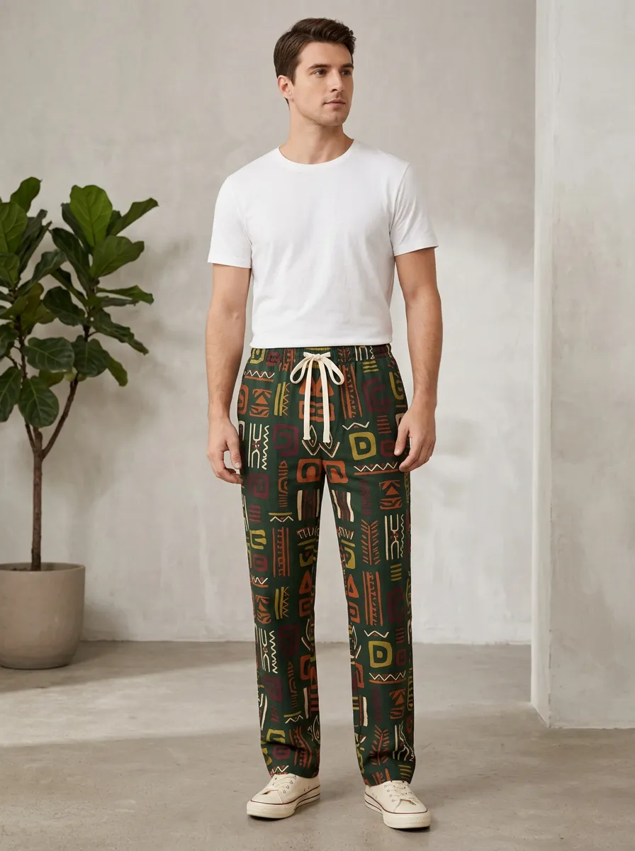 Men's Tribal Geometric Artful Printed Pants