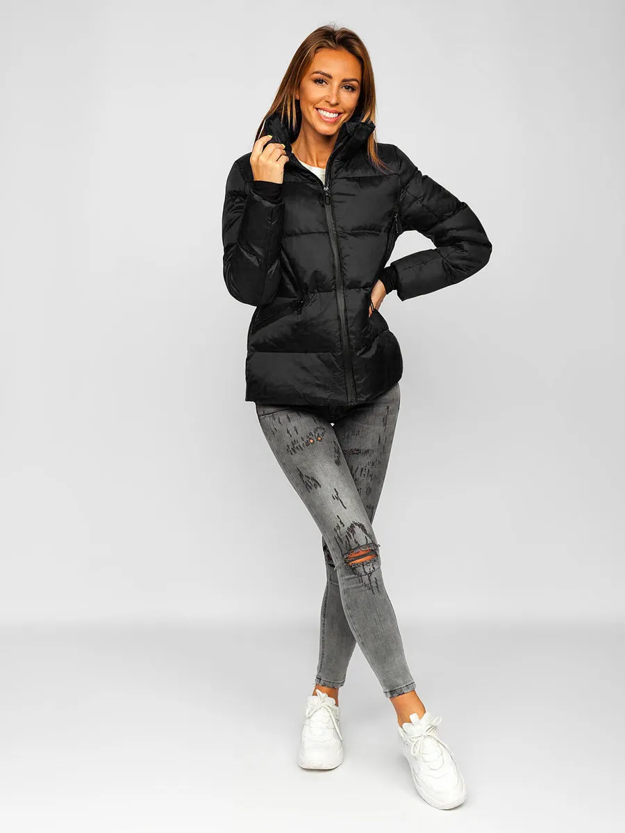Women's Black Quilted Winter Jacket Without Hood