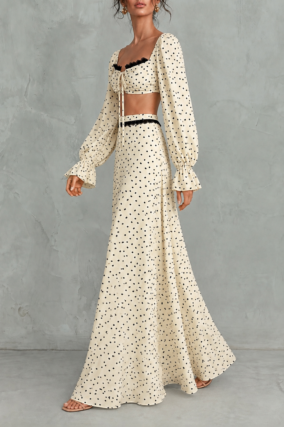 Lace Polka Dot Matching Skirt Set