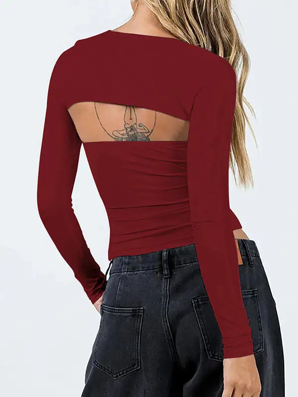 Long Sleeve Slim Fit Collarless T-Shirt