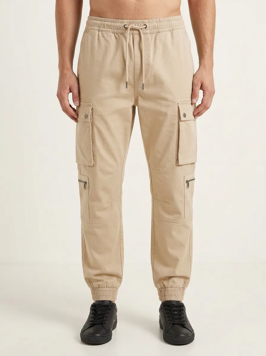 Utility Multi-Pocket Elastic-Cuff Men's Cargo Pants