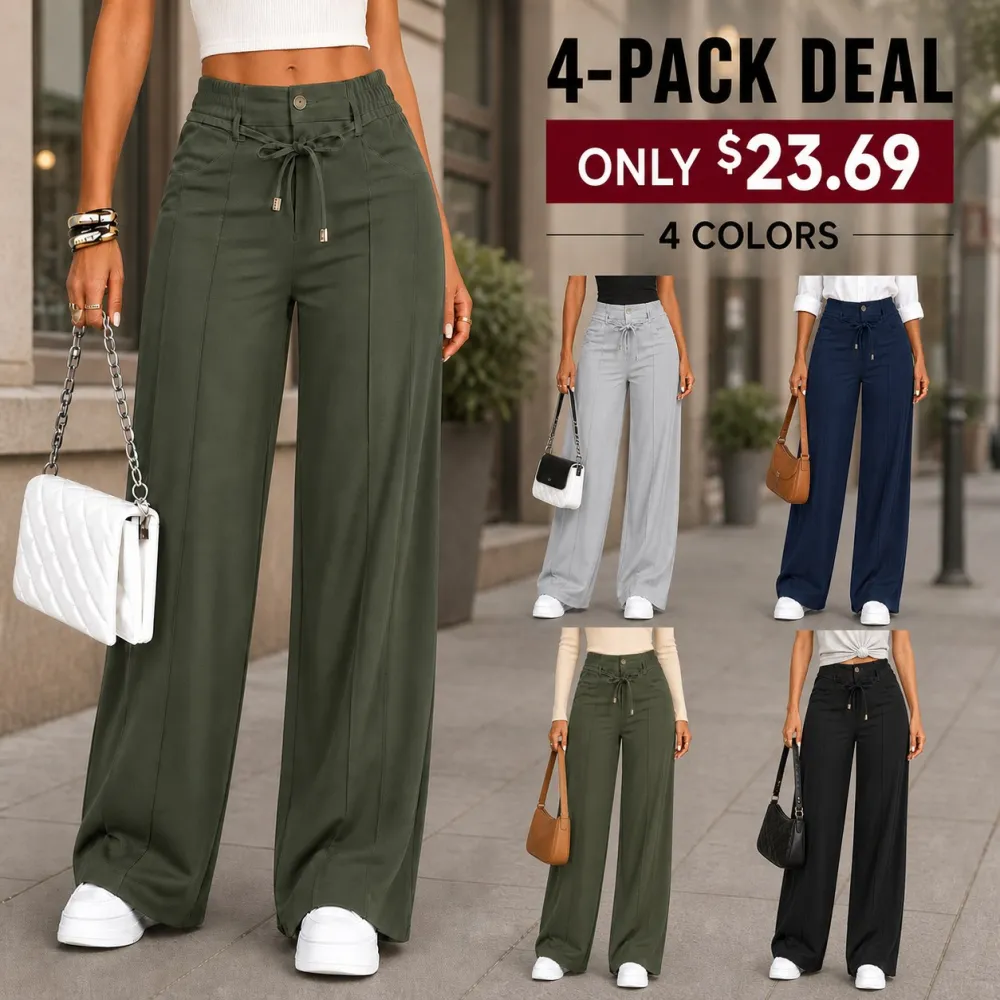 Women’s High Waisted Wide Leg Pants With Drawstring Waist Soft Lightweight Casual Trousers For Everyday Wear
