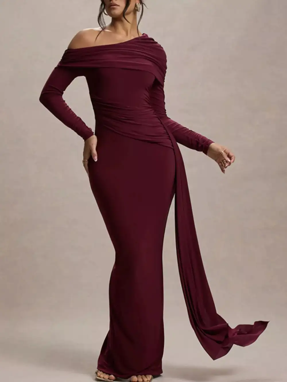 Layered Detail Ruched Maxi Dress