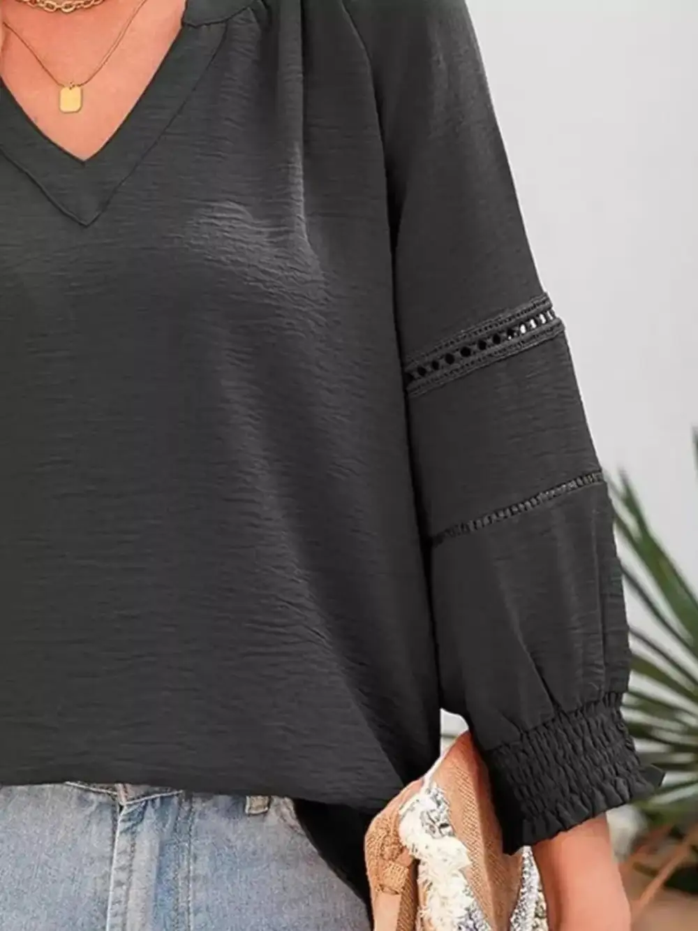 Smocked Long Sleeve Blouse