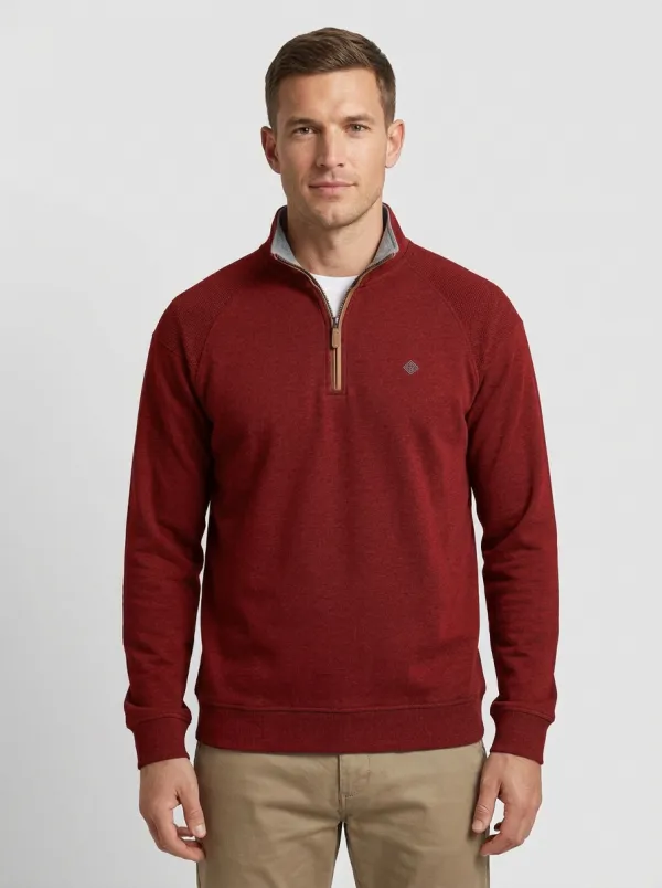 Men's Classic Minimalist Panelled Textured Raglan Embroidered Emblem Quarter-Zip Sweatshirt