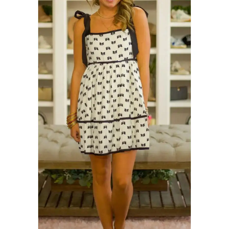 Bow Knot Color Contrast Trim Knotted Shoulder Mini Dress