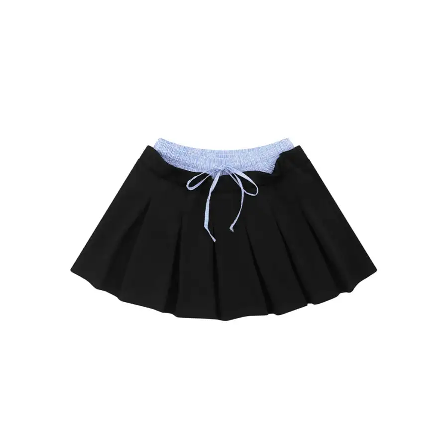 Drawstring Pleated Mini Skirt