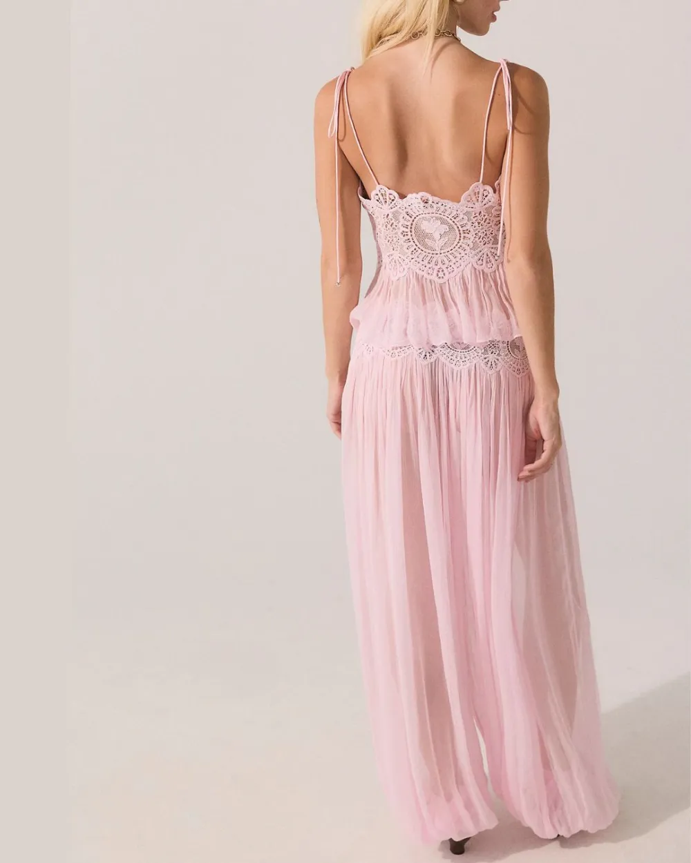Slim Fit Ruffle Trim Open-Back Chiffon Set