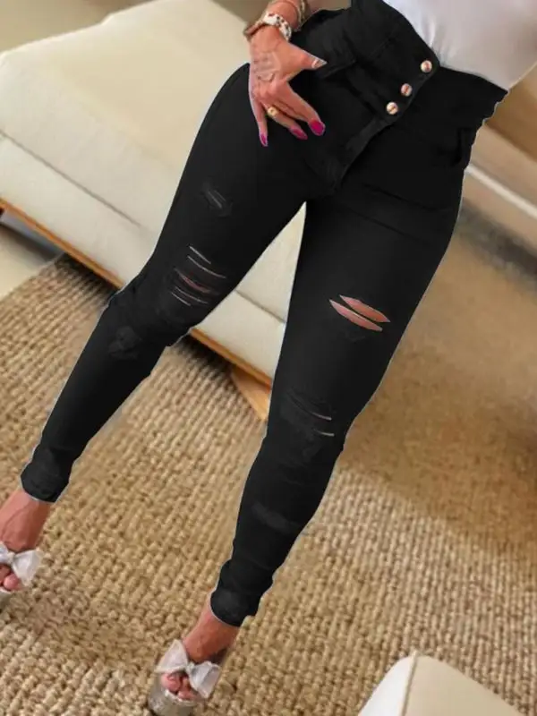 High Waist Ripped Denim Jeans