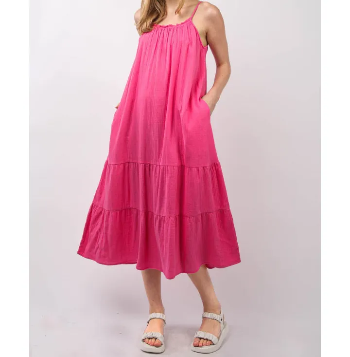 Ruffled A-line Midi Cami Dress