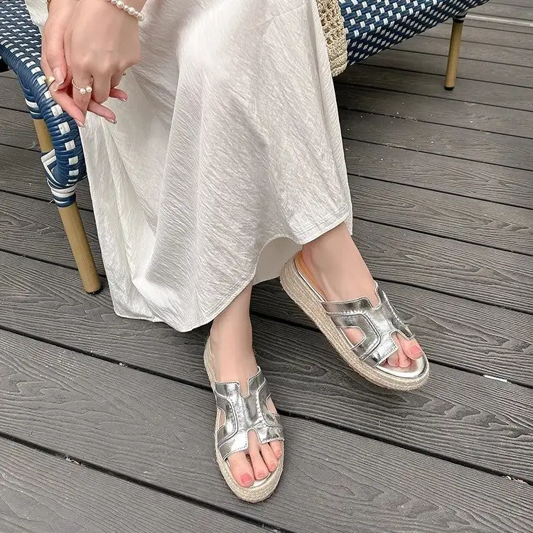 Open Toe Wedge Slide Sandals
