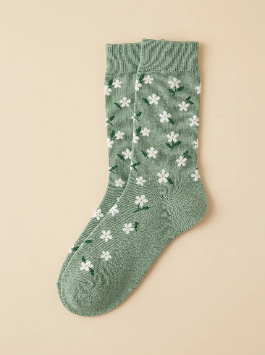 Textured Floral Daisy-Print Casual Socks