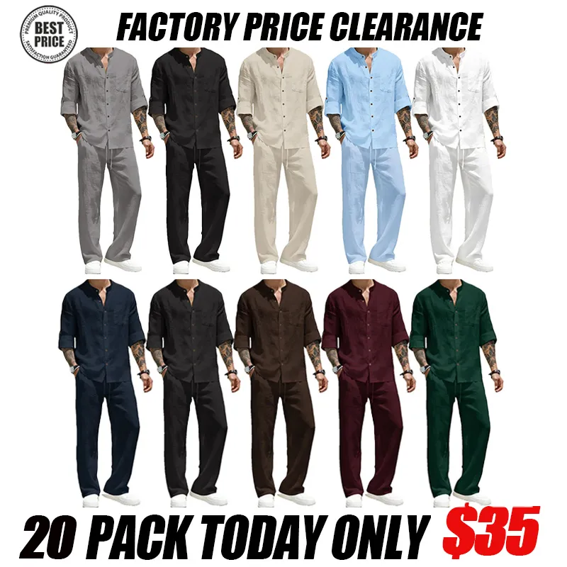 Men's Linen Stand Collar Long Sleeve Casual Suit