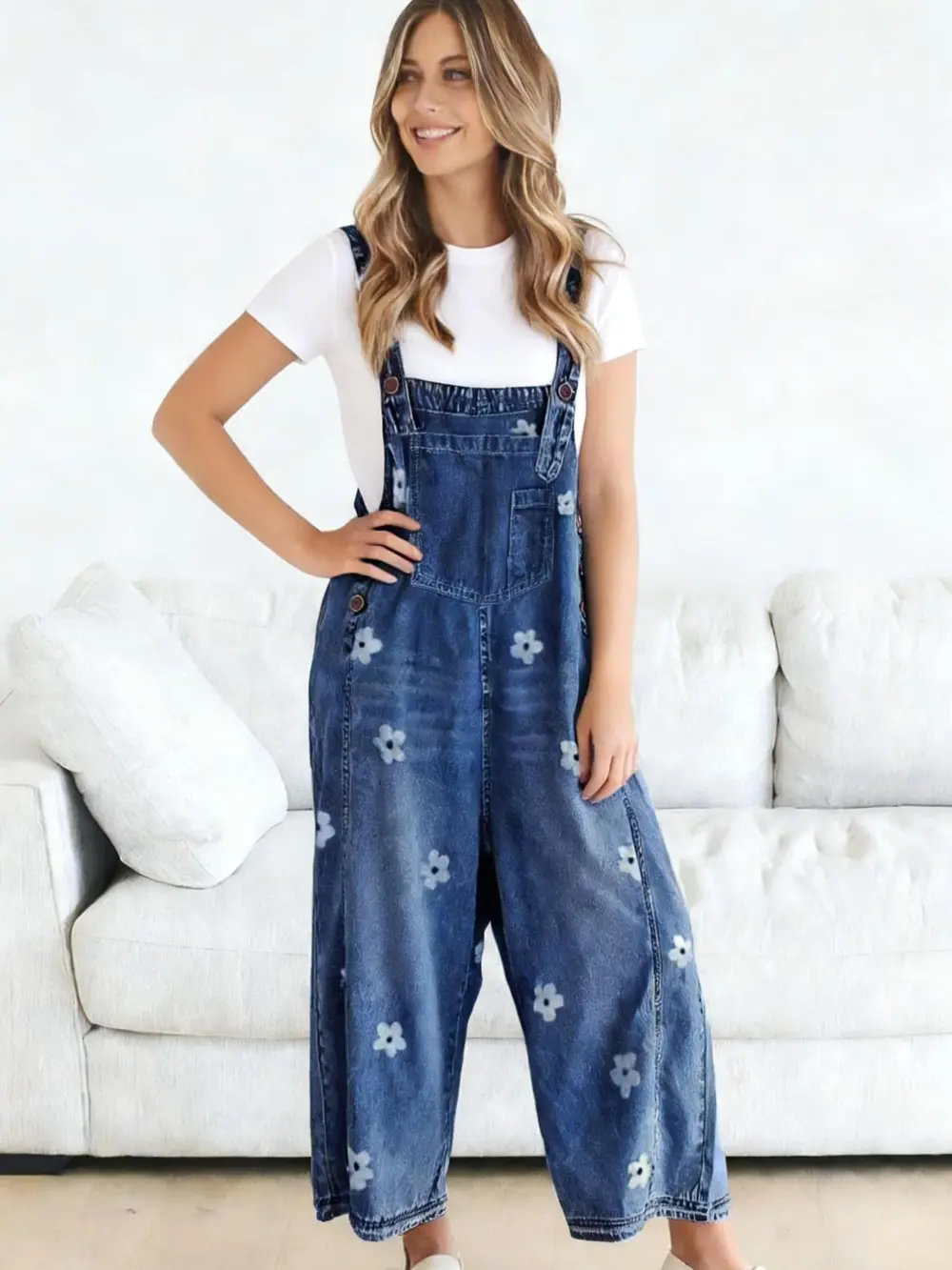 Women's Floral Printed Bib Overall Jumpsuit