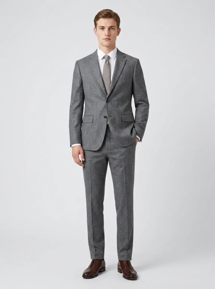 Men's Business Formal Grey Wool Blend Tailored Suit
