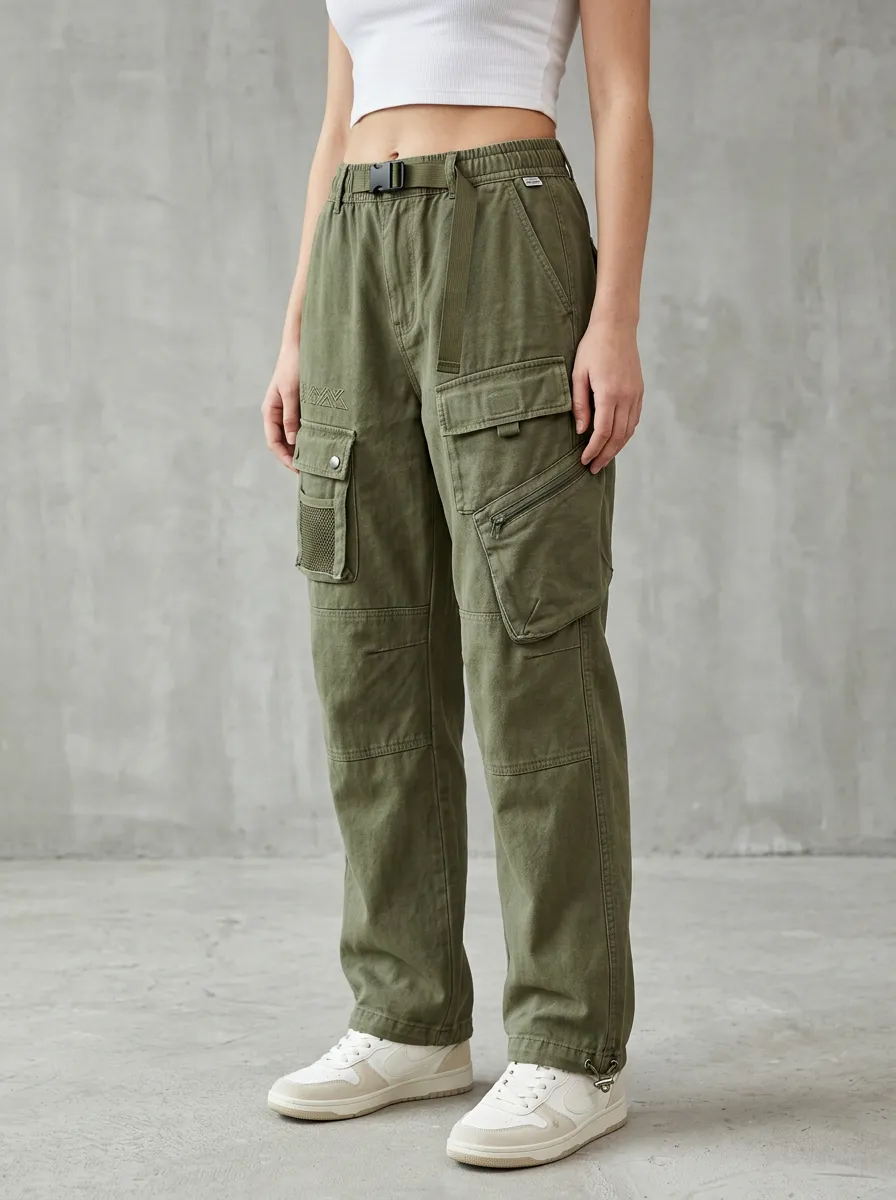 Flexible Embroidered Detail Multi Pocket Essential Women's Multi Pocket Cargo Pants