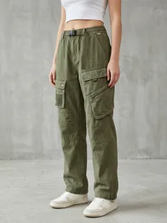 Flexible Embroidered Detail Multi Pocket Essential Women's Multi Pocket Cargo Pants