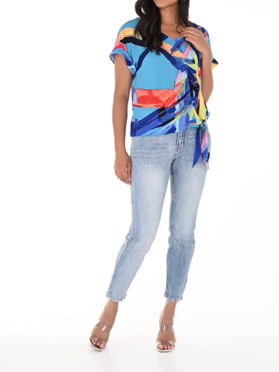 Denim Blue Bow - Back Woven Jeans