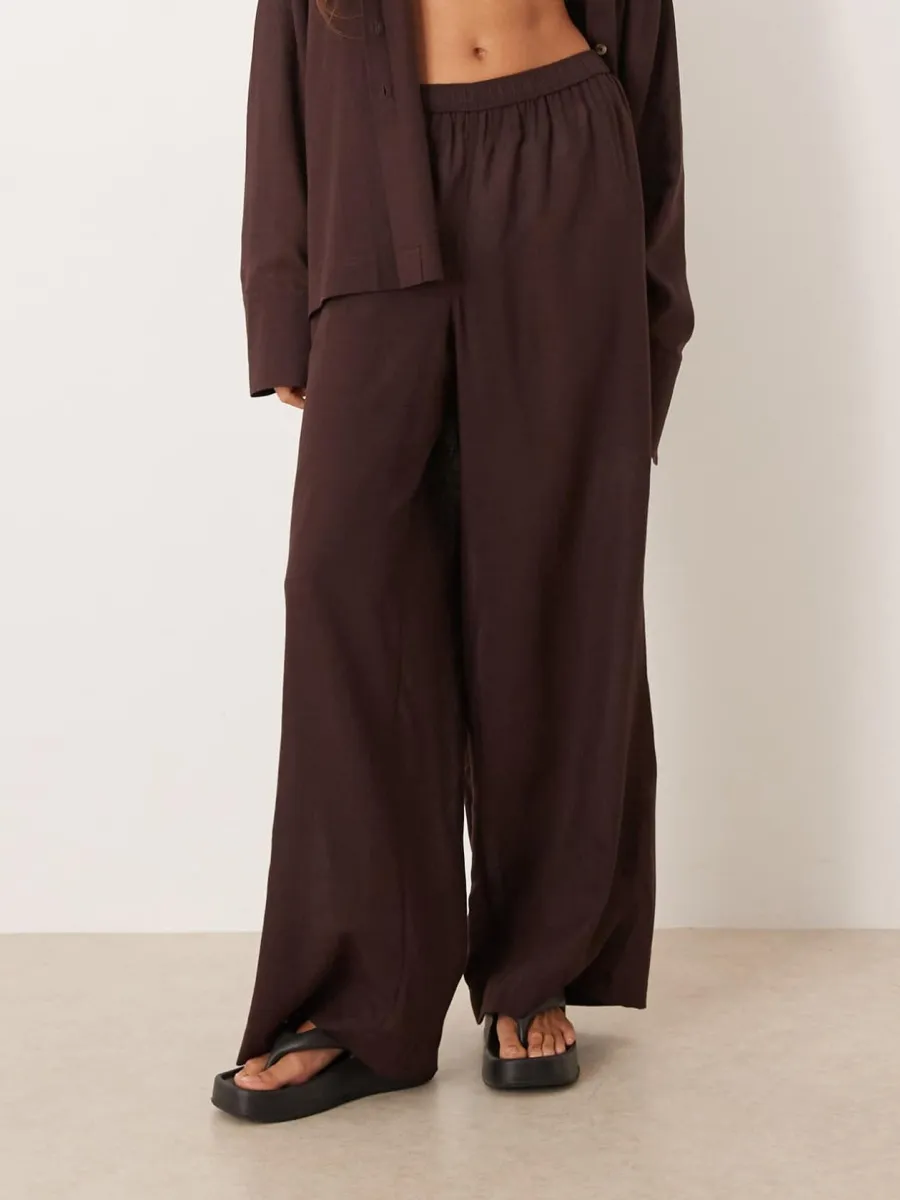 Elasticized Waistband Wide Leg Pants