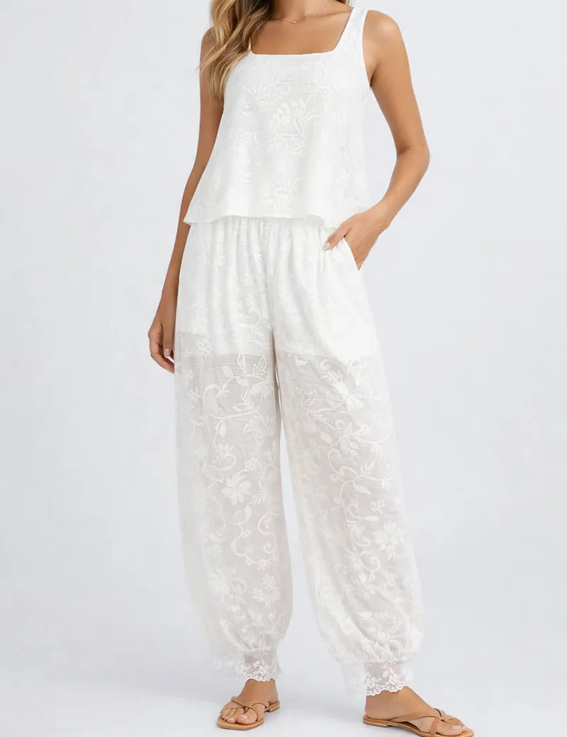 Bohemian Lace Embroidery Balloon Leg Pants